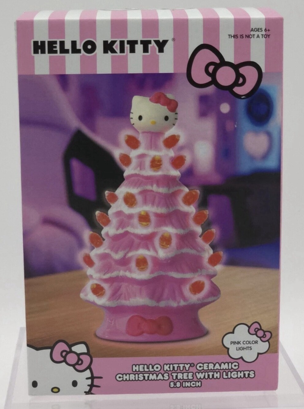 Hello Kitty Pink Light Up Ceramic Christmas Tree LARGE 11"H (NEW IN BOX)